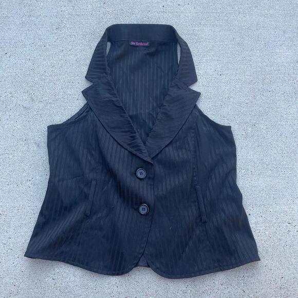 Joe Benbasset Womens Emo Grunge Y2K Pinstripe Vest Punk Collar Button Up - Picture 1 of 6